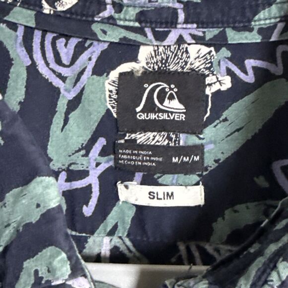 Quicksilver Men’s Hawaiian Boarding Shirt Navy Blue Slim Fit Cotton Size Medium - Picture 4 of 11